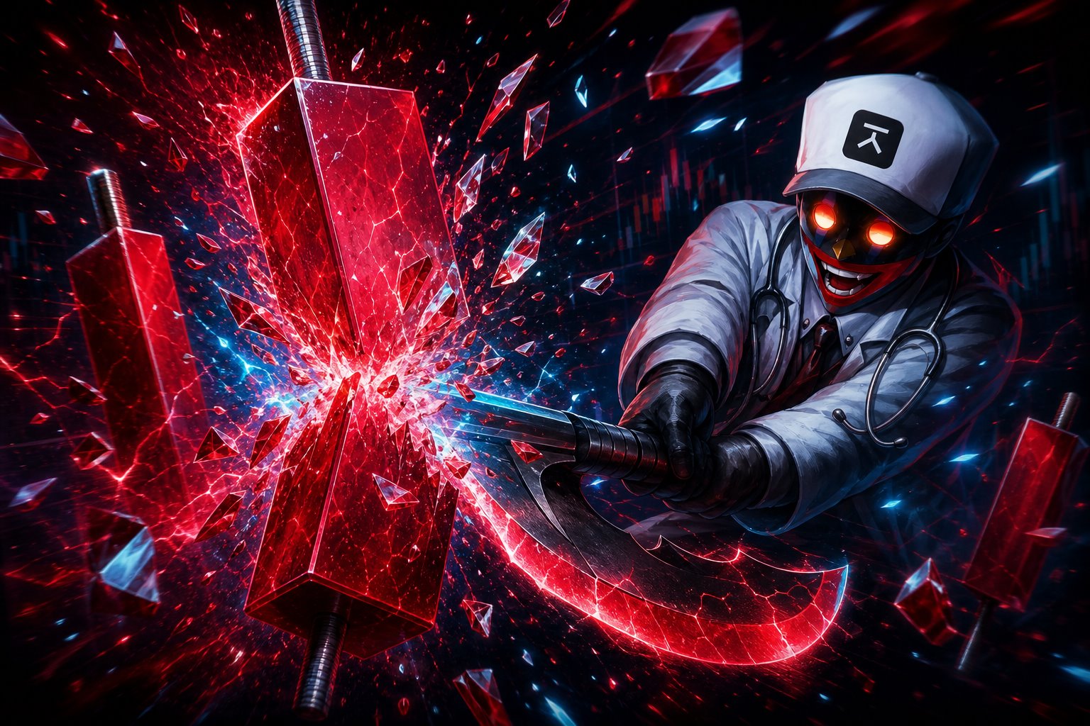 Axe splitting a red candle