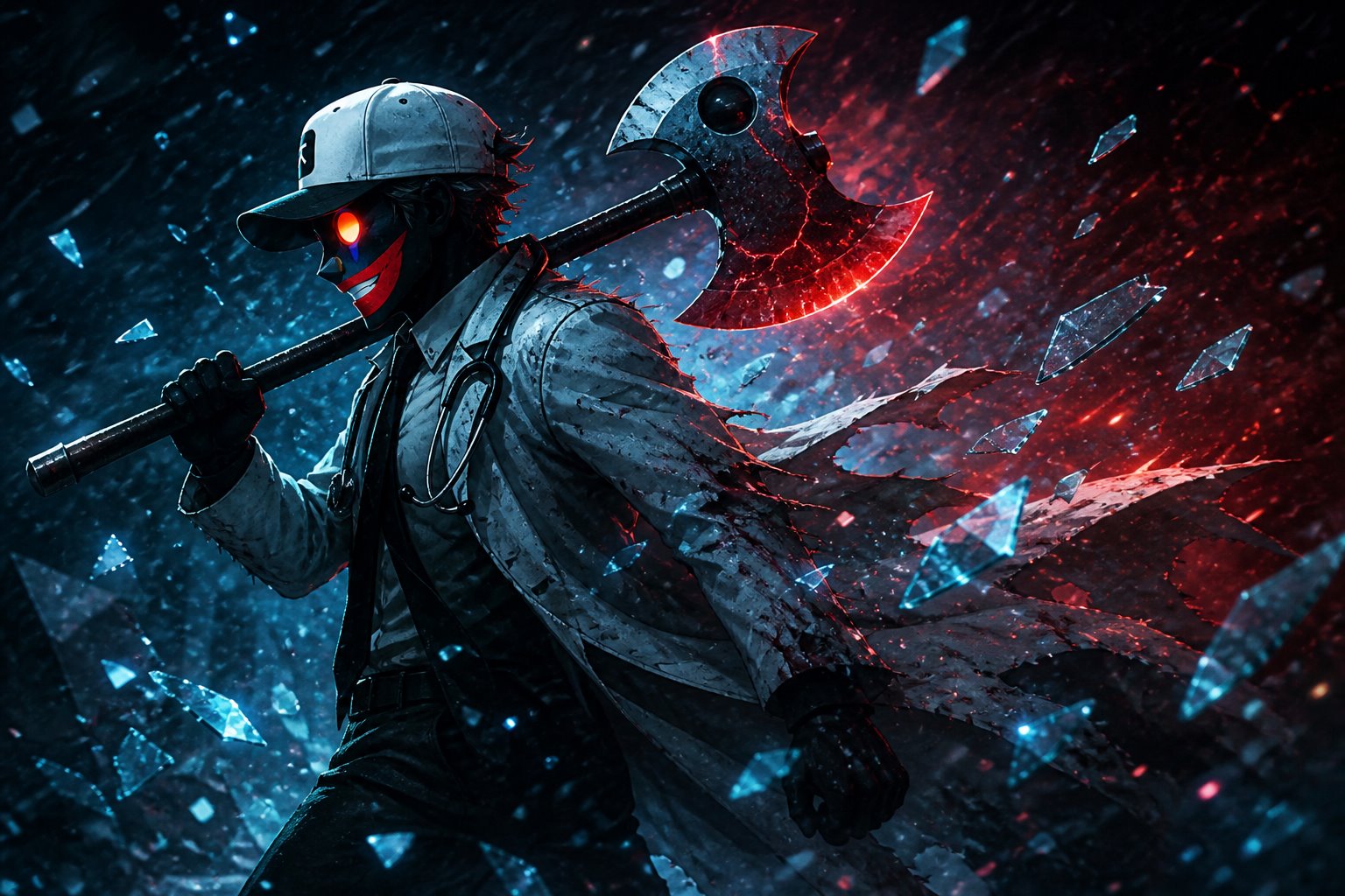 Walking through cyan shards